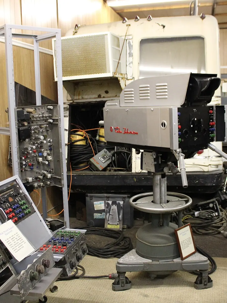 Television cameras and broadcast equipment in a studio